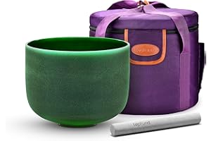 TOPFUND Green F Note Crystal Singing Bowl Heart Chakra 10" with Heavy Duty Carrying Case and Suede Mallet