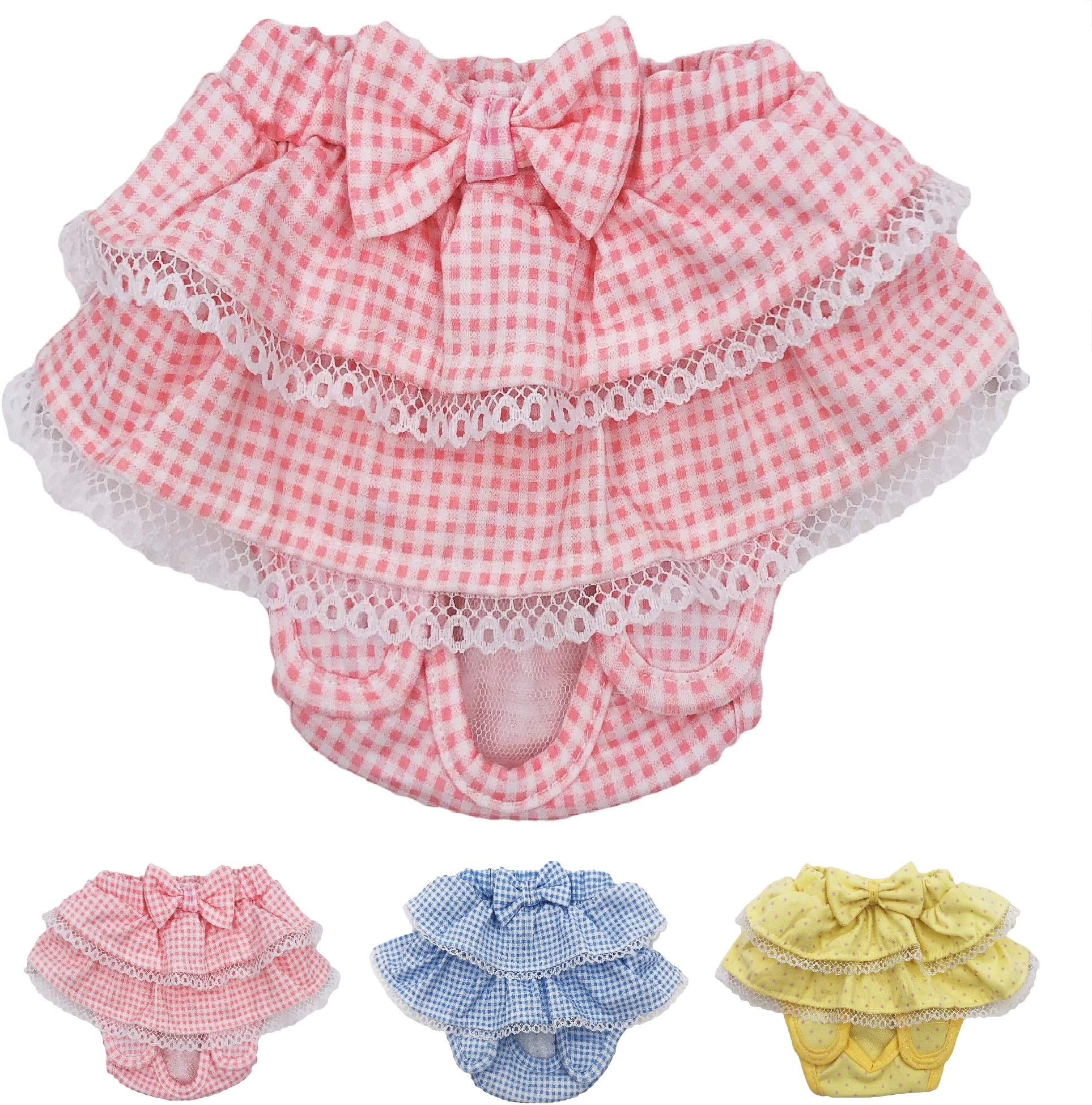 FUNNYDOGCLOTHES Dog Skirt Diaper Female Sanitary Pant Dress Ruffles Cotton Small Pet Cat (Pink, Small: Waist 6" - 8")