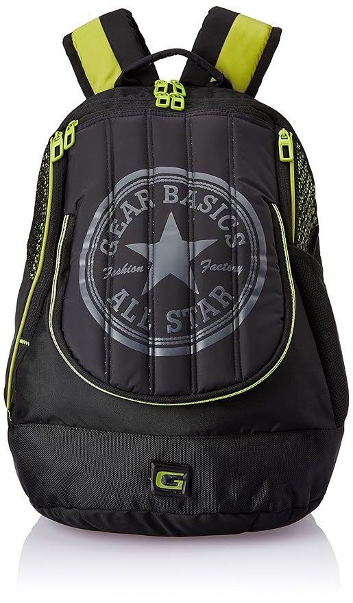Gear 28 LTR Black and Green Casual Backpack (BKPAXIS000103)