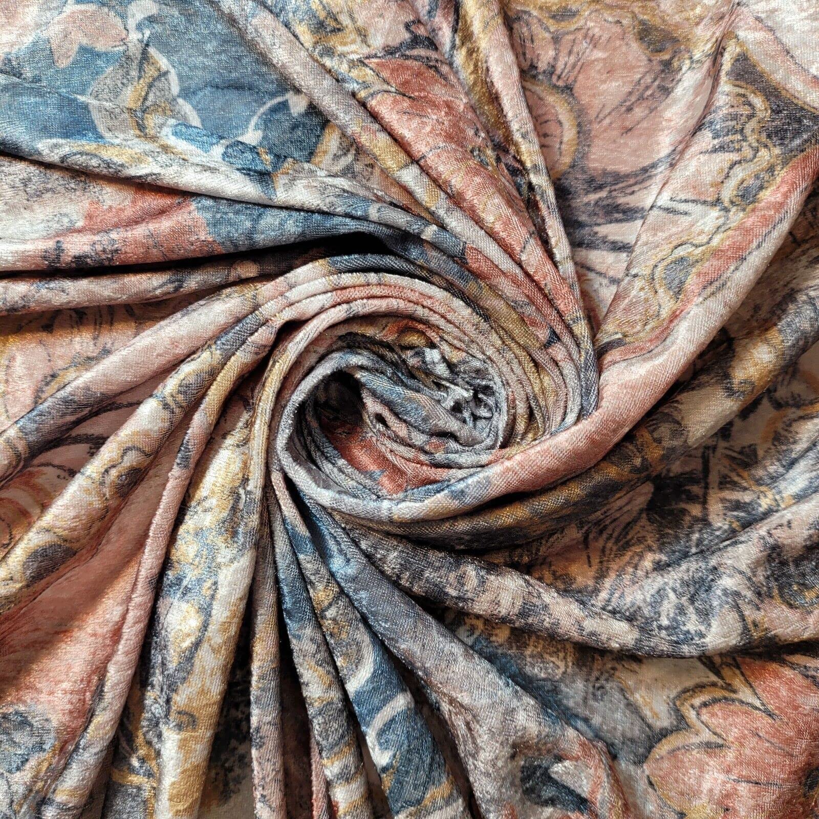 Soft Luxurious Vintage Tropical Animal Butterfly Polka Printed Crush Velvet Stretch Fabric Material 58" - 150cm Wide Suitable for Curtains & Upholstery (Sage Mandala)