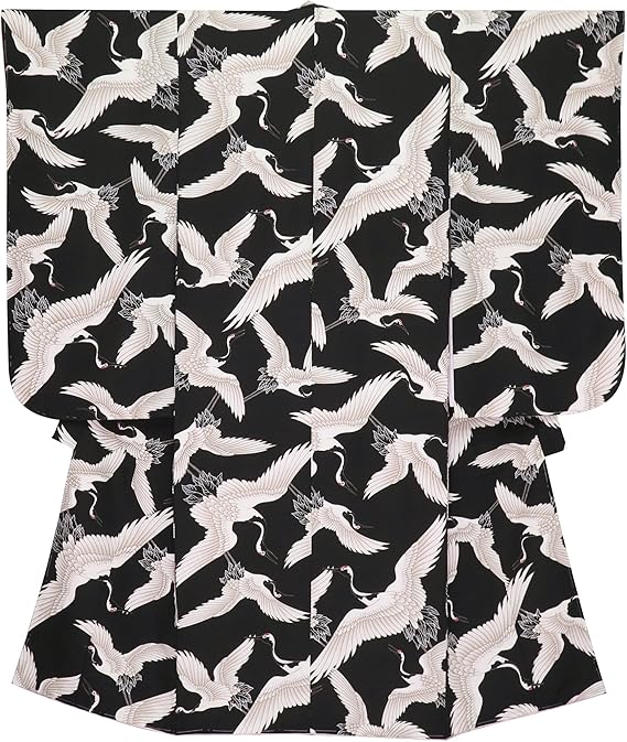 Amazon 七五三 着物 7歳 女の子 総柄の四つ身の着物 合繊 黒 鶴 Ptk244 着物 浴衣 通販