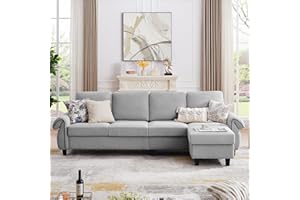 Pingliang Home 112" Sectional Sofa Couch, 4 Seat L Shaped Couch with Ottoman and Wooden Legs, Modern Polyester Couches for Living Room Apartment Office, Light Grey