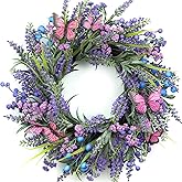 Lavender Wreaths for Front Door 18 Inch Spring Summer Wreath with Lavender,Berries, Butterflies,for Year-Round Use Indoors and Outdoors as Wall, Door, Window, Party and Wedding Decorations