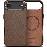 kingflag Premium Pebbled Leather Case Compatible with iPhone 17 Air 6.5", Soft Top Grain Leather, Compatible with MagSafe, Metal Buttons and Camera Bezel (Brown)