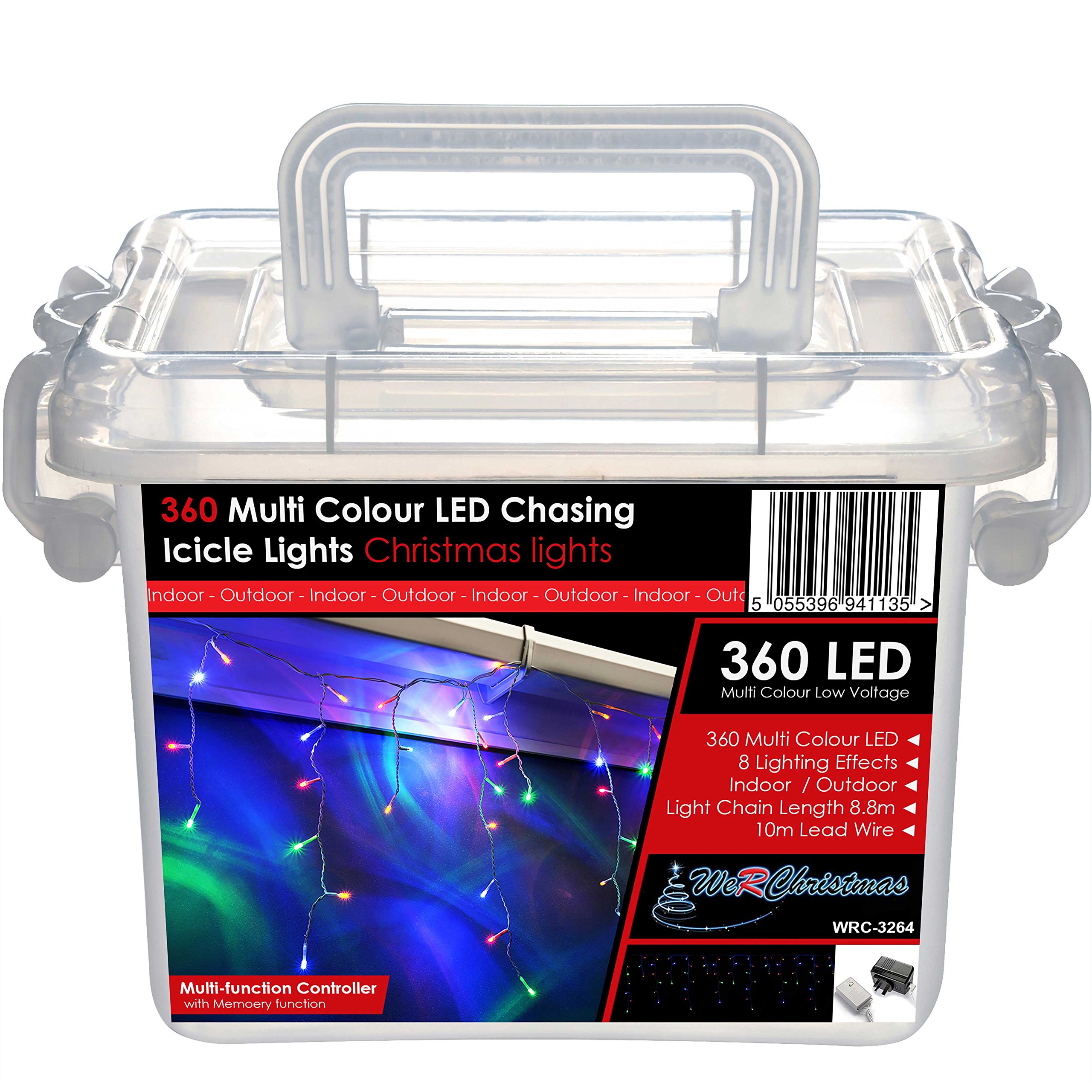 WeRChristmas Snowing Icicle Christmas Lights String with 360-LED Chasing/Static Settings with 19 m Cable - Multi-Colour