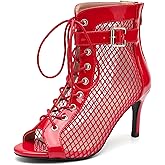 Enelauge Women's Mesh Sandals Summer Booties Mesh Booties Zipper Peep Toe Lace Up Buckle Strap Kitten Heels Comfortable Sexy Wedding Bridal Party Dress Shoes