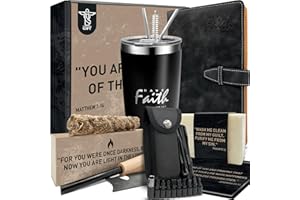 DEHITE Christian Gifts for Men - Religious Gift Basket Inspirational Present - | Insulated Tumbler | Notebook | Multitool Pocket Knife | Fire Starting Kit | - Christmas Gift Birthday Box for Father