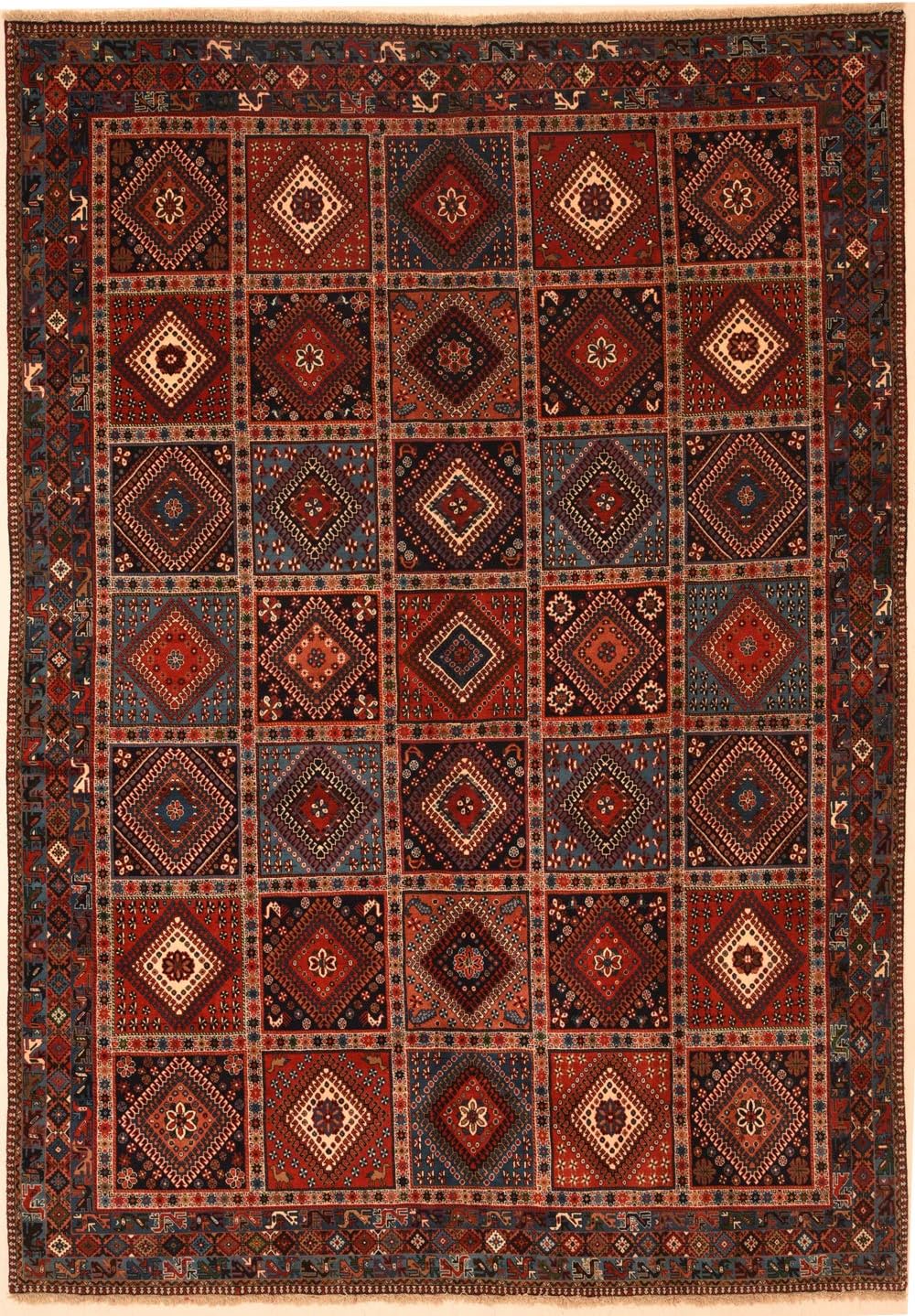 Catalina Rug Persian Rug Yalameh Wool Brown Panel 8x11 Hand-Knotted Oriental Carpet One-of-a-Kind Genuine (8'4" x 11'6")