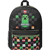 Minecraft Backpack for Boys Kids Teens Adjustable Straps Front Pocket Daypack Backpacks for Sports Gym School Gamer Gifts (Black)