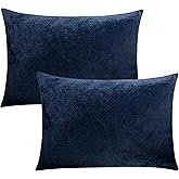 FLXXIE 2 Pack Standard Zipped Velvet Pillowcases, Soft and Cozy Solid Decorative Pillow Cases with Hidden Zipper for Bedroom, Sofa, Couch, 20x26 Inches, Navy Blue