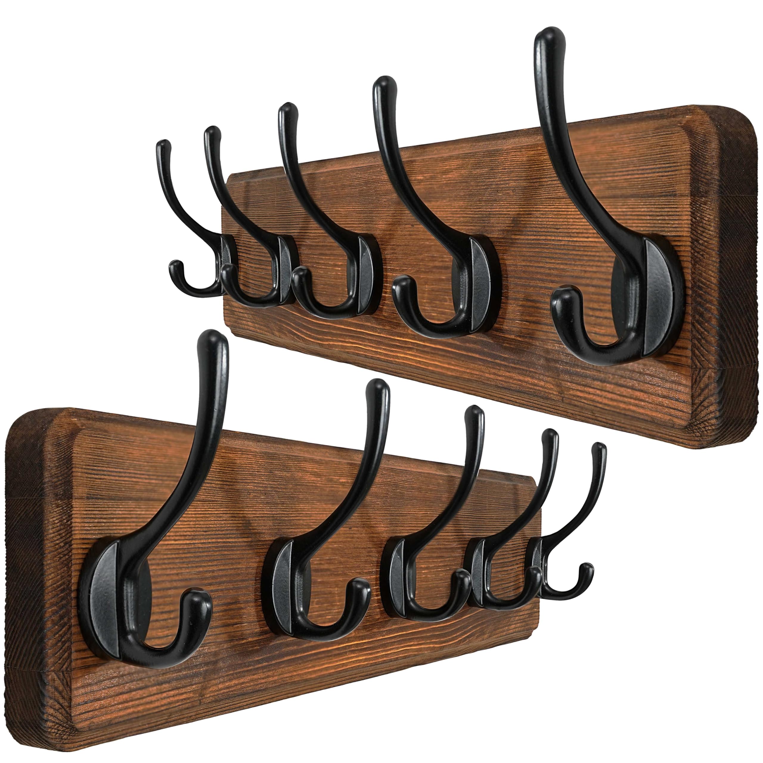 WEBI Coat Rack Wall Mount,Coat Hooks Wall Mounted,16" Hole to Hole,Rustic Large Coat Hanger Wall Hook Rack,5 Hooks for Hanging Coats,Hats,Jacket,Clothes,2 Packs