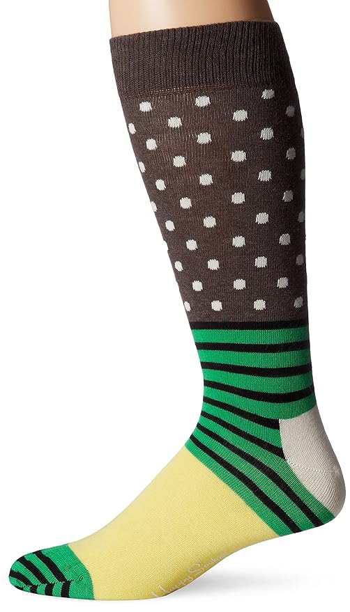 Happy Socks Men's 1Pk Combed Cotton Stripe and Dots Crew Sock, Dark