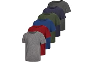 NebuKinex 6 Pack Boys Athletic Shirts Youth Kids Quick Dry Moisture Wicking UPF 50+ Short Sleeve Active Performance T-Shirts