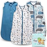Cute Castle Baby Sleep Sack 0-6 Months - Lightweight 100% Cotton 2-Way Zipper TOG 0.5 Infant Wearable Blanket, Newborn Essentials Toddler Sleep Clothes (3 Pack Blue)