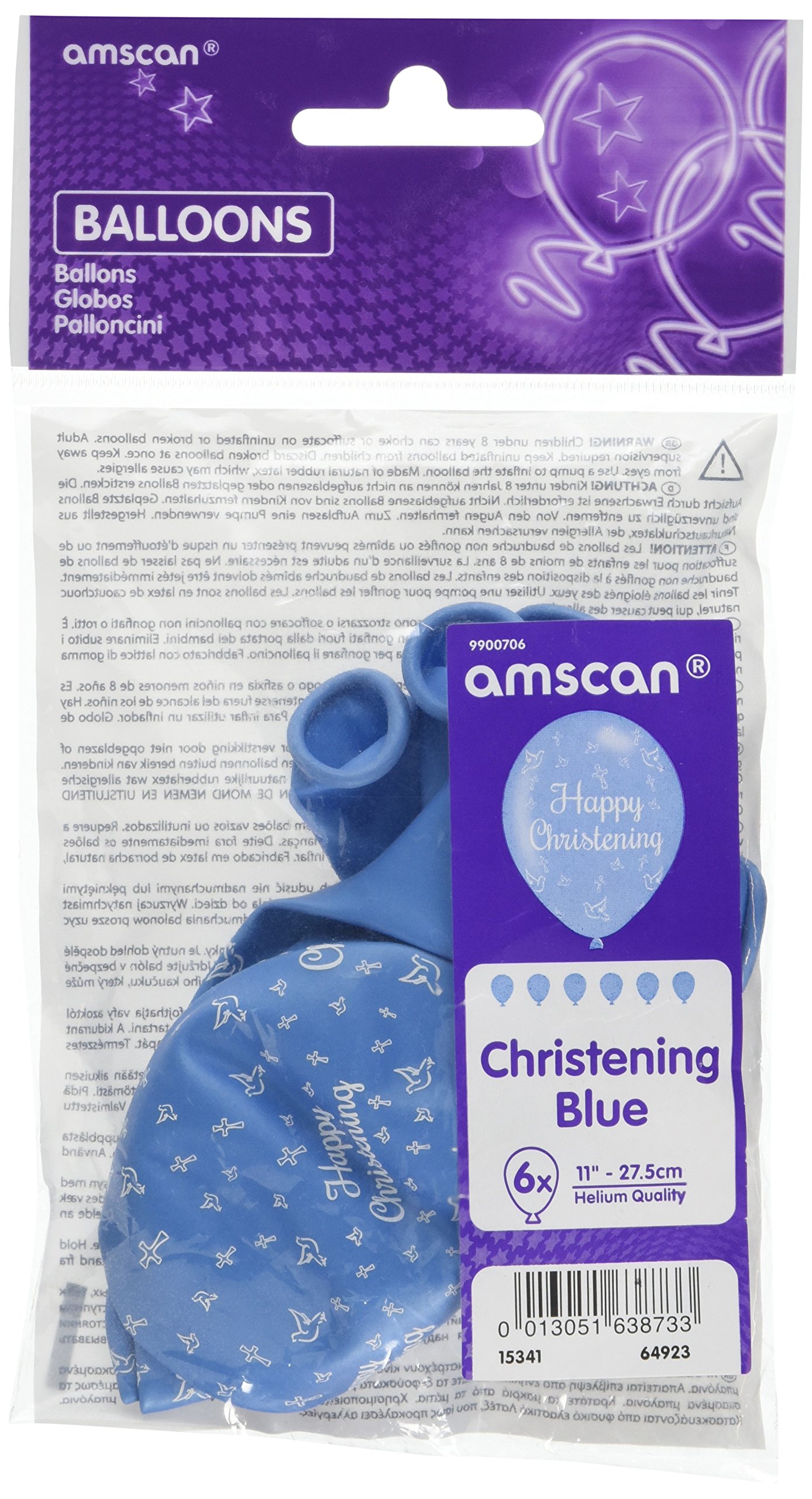 Happy Christening Blue Latex Balloons 11"/27.5cm - /6