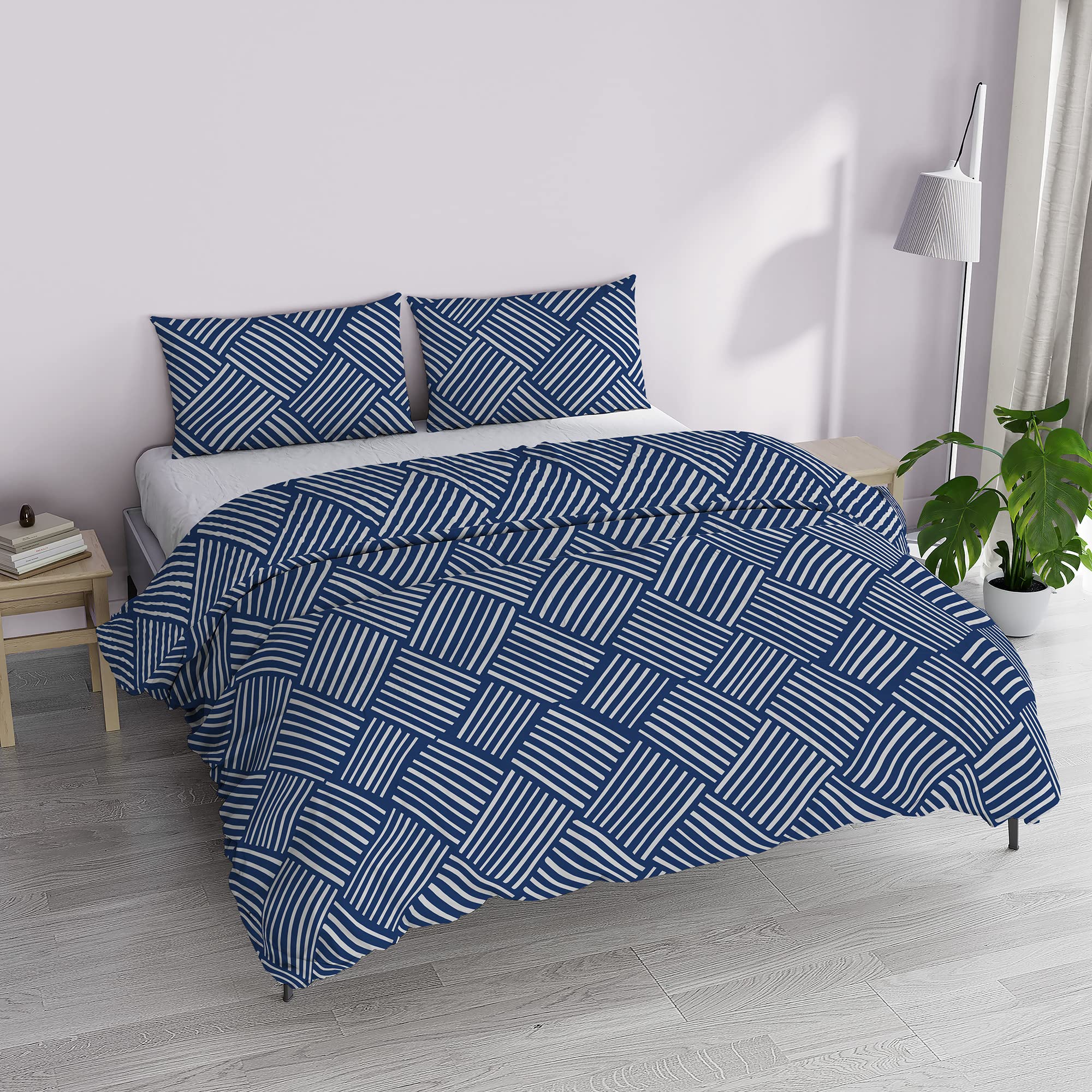 Italian Bed Linen MB Home Basic “Dafne” Duvet Cover Set, Citylife Blue, Double