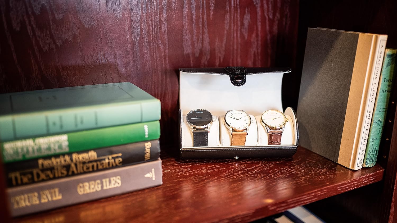 CASE ELEGANCE Vegan Leather Travel Watch Case Roll Organizer Classic Black: Home & Kitchen