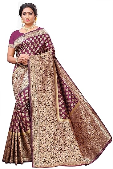 Women's Jacquard Art Silk Saree With Unstitched Blouse Piece (mnrk_s025_r-purple_Purple)