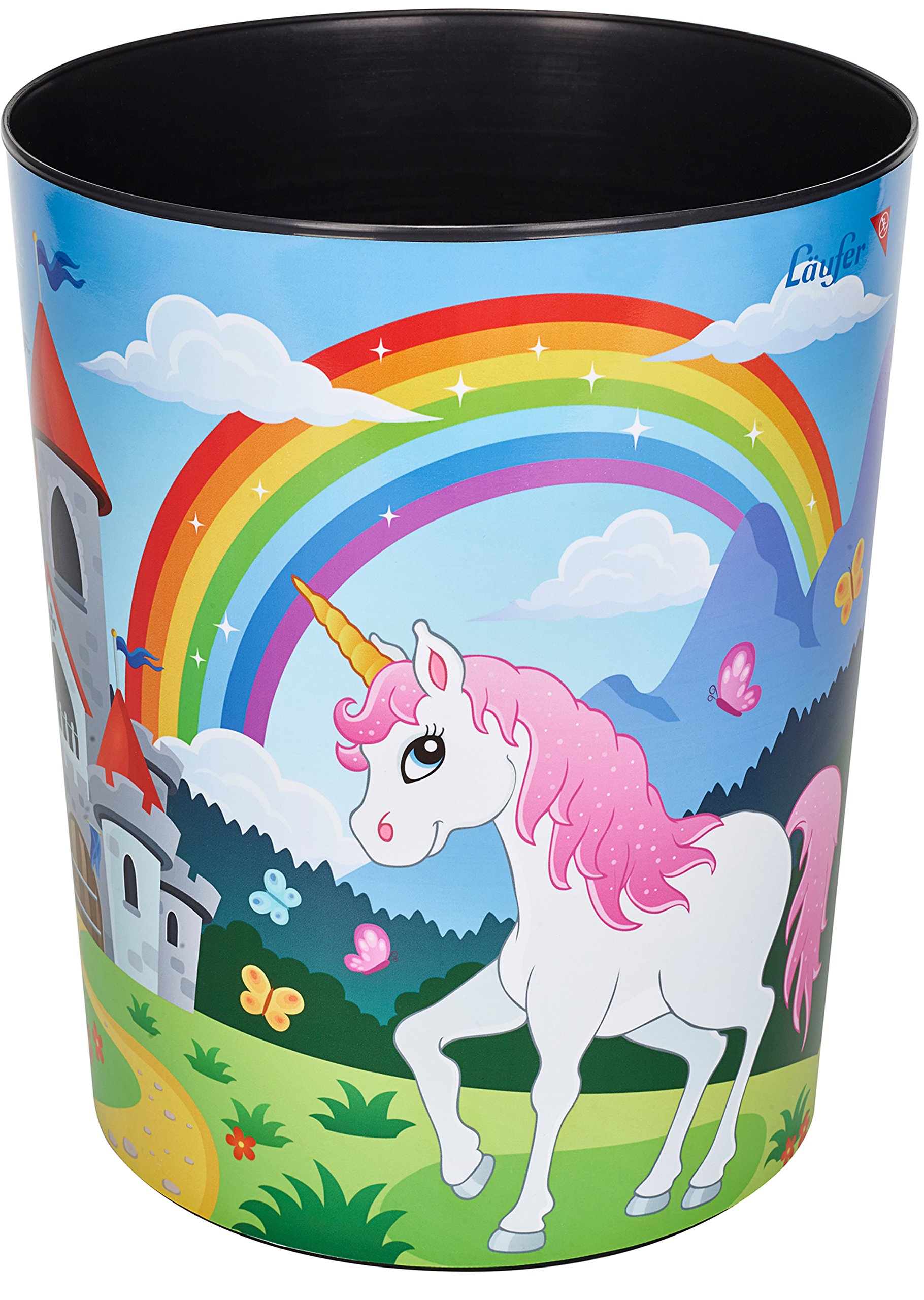 Läufer Runner trash, 13 litre trash can, Perfect for the nursery, Round, Sturdy Plastic, Unicorn