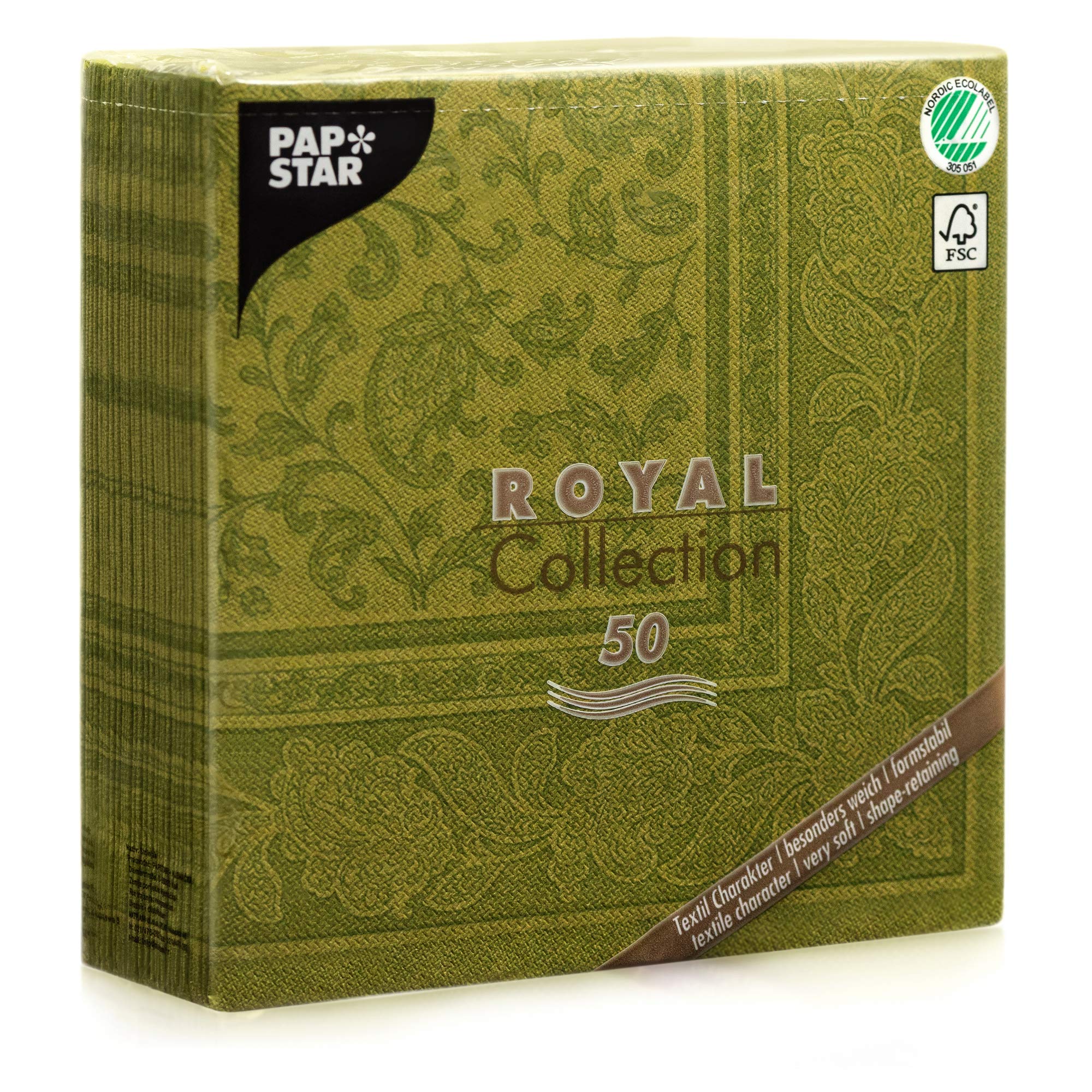 Papstar, Royal Collection #81746 Napkins 1/4 Fold 40 cm x 40 cm Olive Green Pack of 50