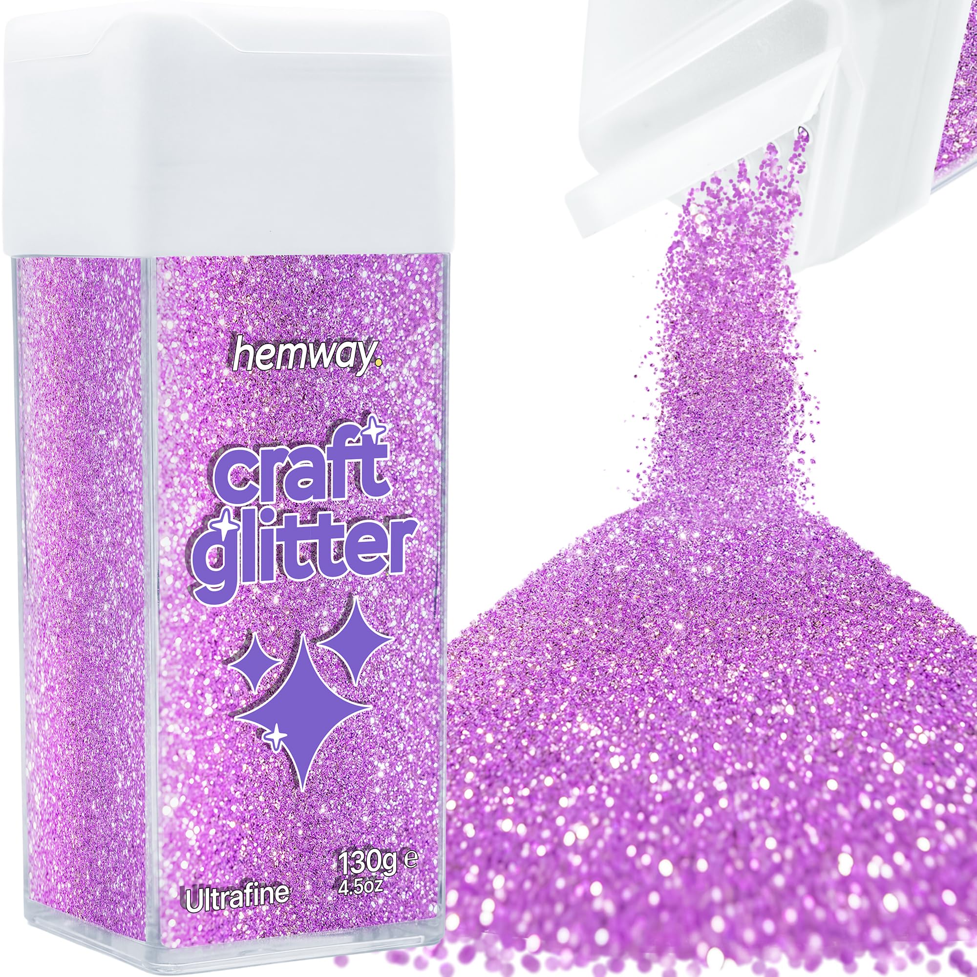 Hemway Glitter Shaker Lavender Purple 130g Ultrafine, Craft Glitter Shaker for Resin & Epoxy Crafts, Christmas Art Supplies, Nail, Body, Face, Eye, Festival, Crafting, Slime, Sparkle