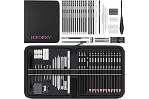 HIFORNY 42 PCS Drawing Set, Sketching Kit with Graphite & Charcoal Pencils, Blending Tools, Erasers & Accessories, Portable Zippered Travel Case for Artists & Beginners