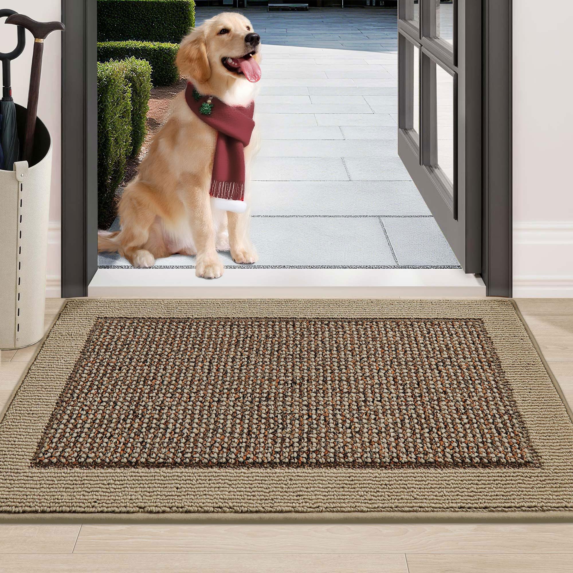 BEQHAUSE Indoor Door Mat 24" x 36", Dirt Trapper Door Mats Non-Slip Entryway Rugs Washable, Resist Dirt Absorbent Welcome Mat, Low Profile Floor Mats for Front Back Door and Entryway, Taupe Image