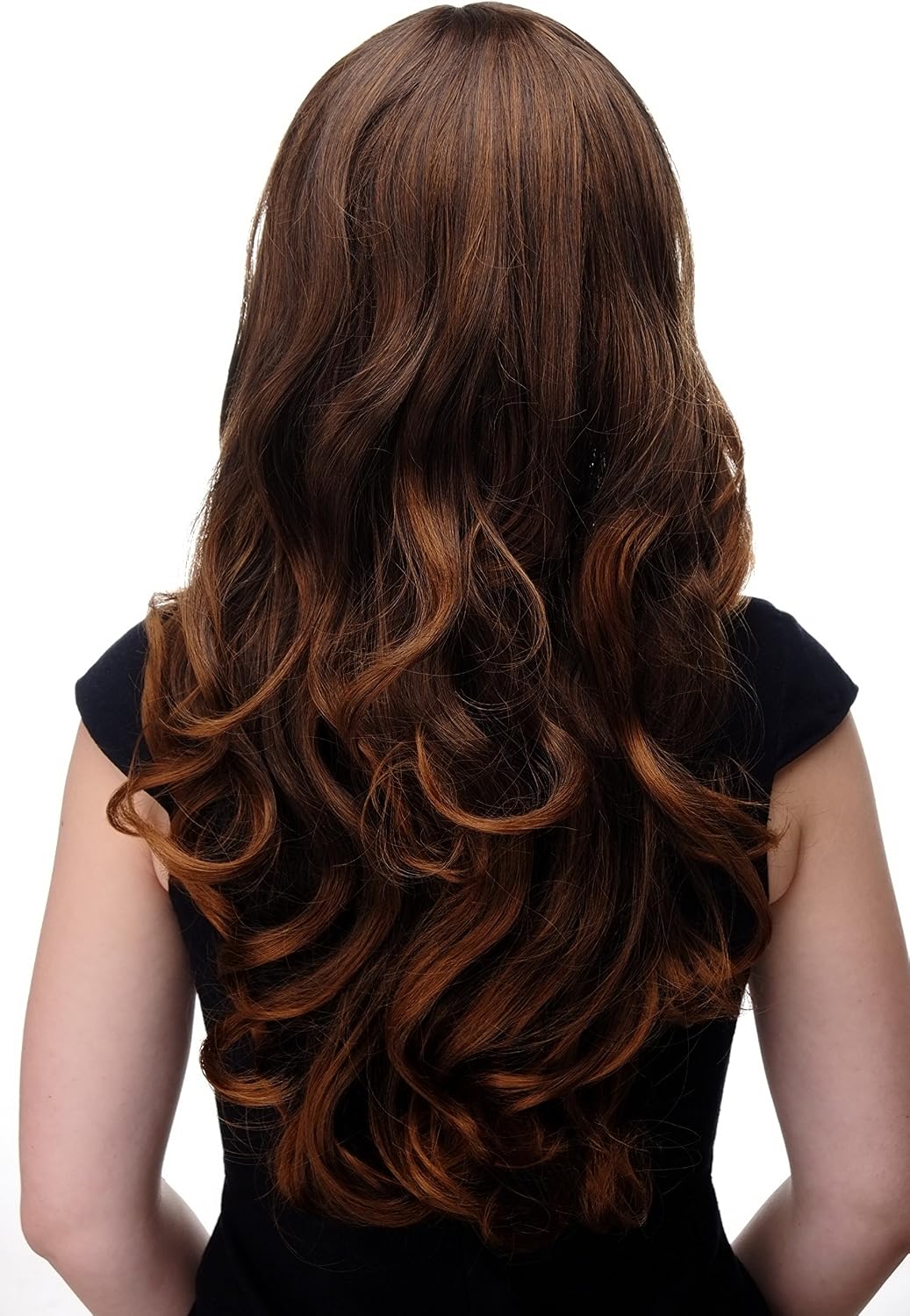 WIG ME UP 285-2T30 Lady Quality Wig very long beautiful curling ends straight top fringe bangs chestnut mixed brown approx 25inch - Image 4