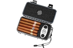 PrimeZone Humidor Travel Cigar Case - Portable Cigar Box with Humidifier & Cigar Cutter, Humidor for 4-5 Cigars, Cigar Holder for Cigar Aficionado, Waterproof Crushproof, Airtight