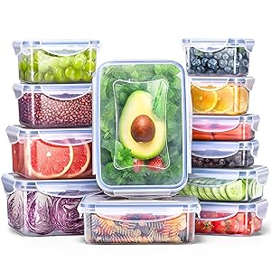 Veken Food Storage Containers with Airtight Lids, 12 Pack Plastic Reusable, Stackable Meal Prep Containers and Bento Lunch Boxes, Microwave, Freezer, Dishwasher Safe