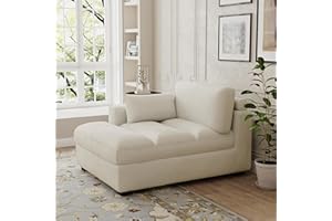 UIXE Oversized Corduroy Chaise Lounge Chair with Right Armrest & Cushion, Comfy Upholstered Sleeper Sofa Indoor Recliner Seat Solid Wood Couch w/Washable Cover for Bedroom, Living Room - Beige