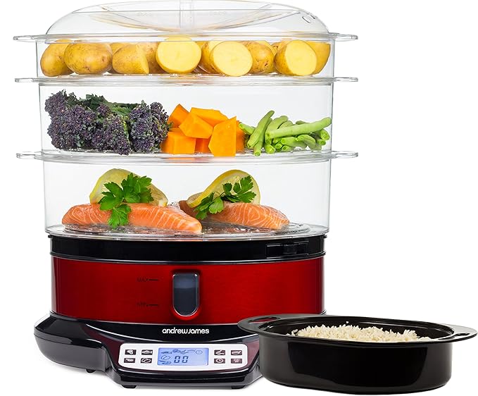 Andrew James Electric Food Steamer 3 Tier 9 Litre Capacity 6 Preset