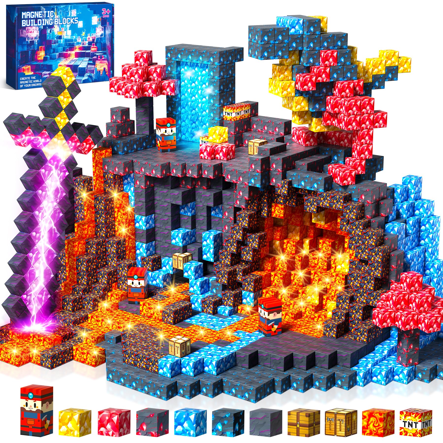 COOLJOYA Magnetic Blocks, Magnetic Building Blocks for Kids Boys Girls Aged 3 4 5 6 7 8 Years Old, Easter Gifts for Kids, Montessori STEM Toys for Toddlers Kids, Halloween Sword Lava — image 1