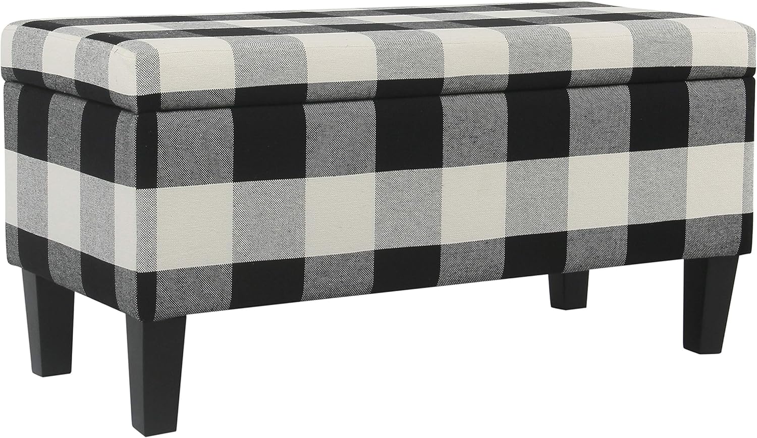 HomePop Large Upholstered Rectangular Storage Ottoman Bench with Hinged Lid, Black Buffalo Plaid: Kitchen & Dining
