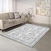 Fame Living Faded Oushak Rug, Turkish Vintage Floral Pastel Large Oversized Area Rugs for Living Room Dining Bedroom Kitchen Bathroom Nursery (848BrCr, 5' x 6'9")