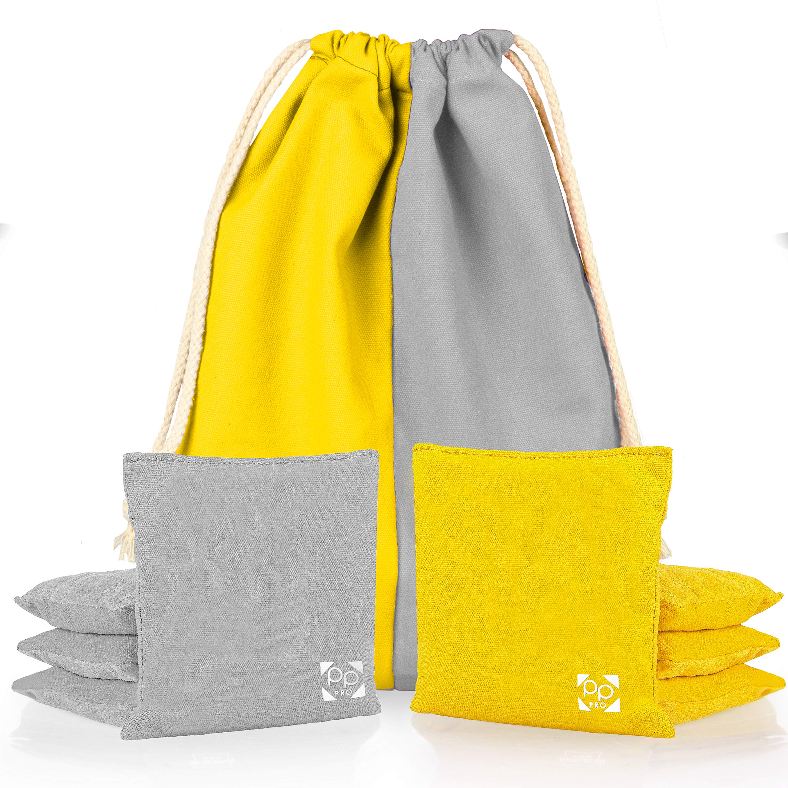 Play Platoon Professional Cornhole Bags - Set of 8 Regulation All Weather Two Sided Bean Bags for Pro Corn Hole Game - 4 Yellow & 4 Gray