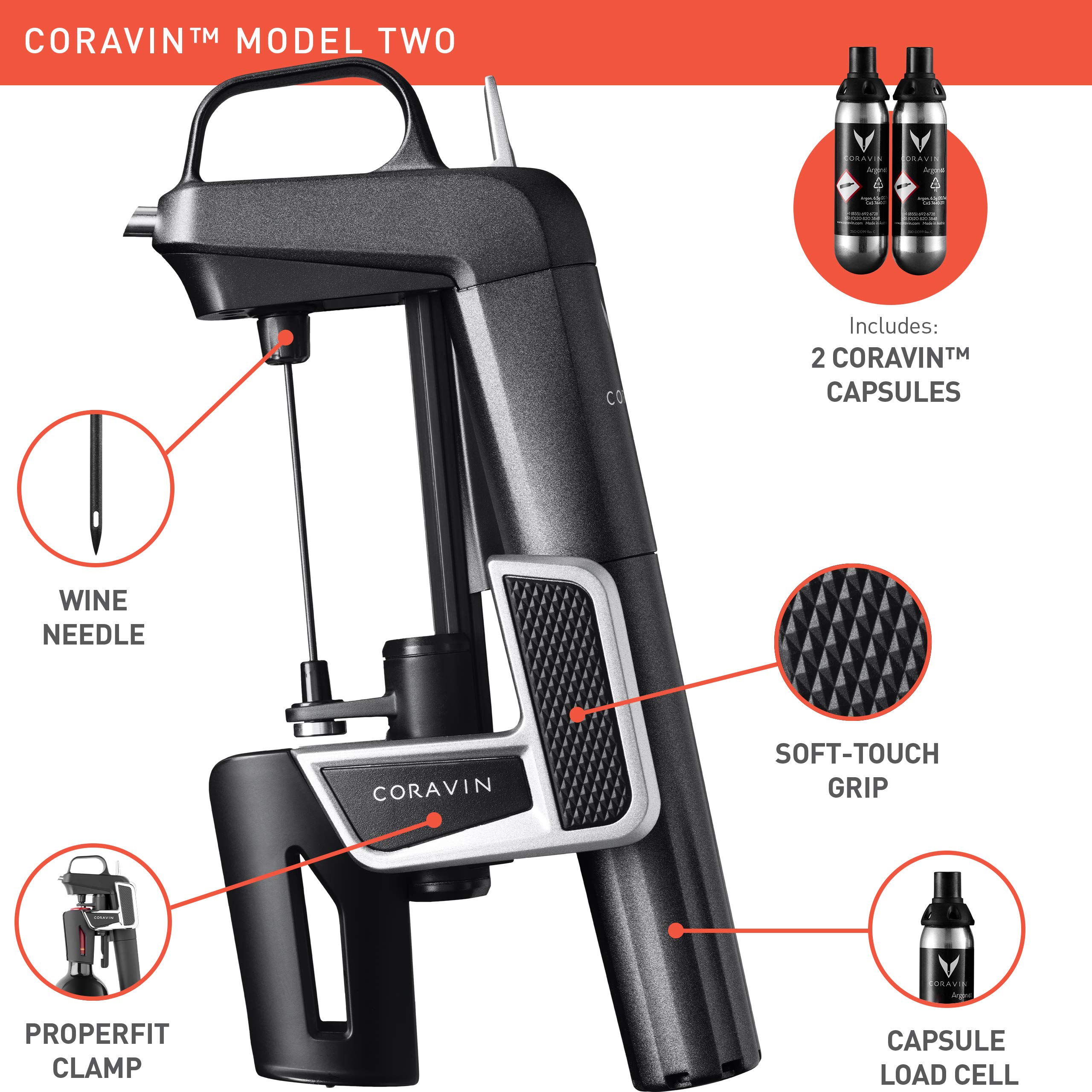 Coravin Model Two Premium Wine Preservation System, Includes 2 Argon
