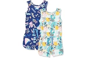 Amazon Essentials Disney | Marvel | Star Wars | Frozen | Princess Girls and Toddlers' Knit Sleeveless Rompers, Pack of 2
