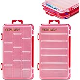 Geinxurn Portable Fishing Tackle Box Organizer, 2Pieces Red Plastic Storage Case with Customizable Dividers for Fishing Lures Hooks Baits, Small Parts & DIY Tools, Transparent Lid Tackle Tray