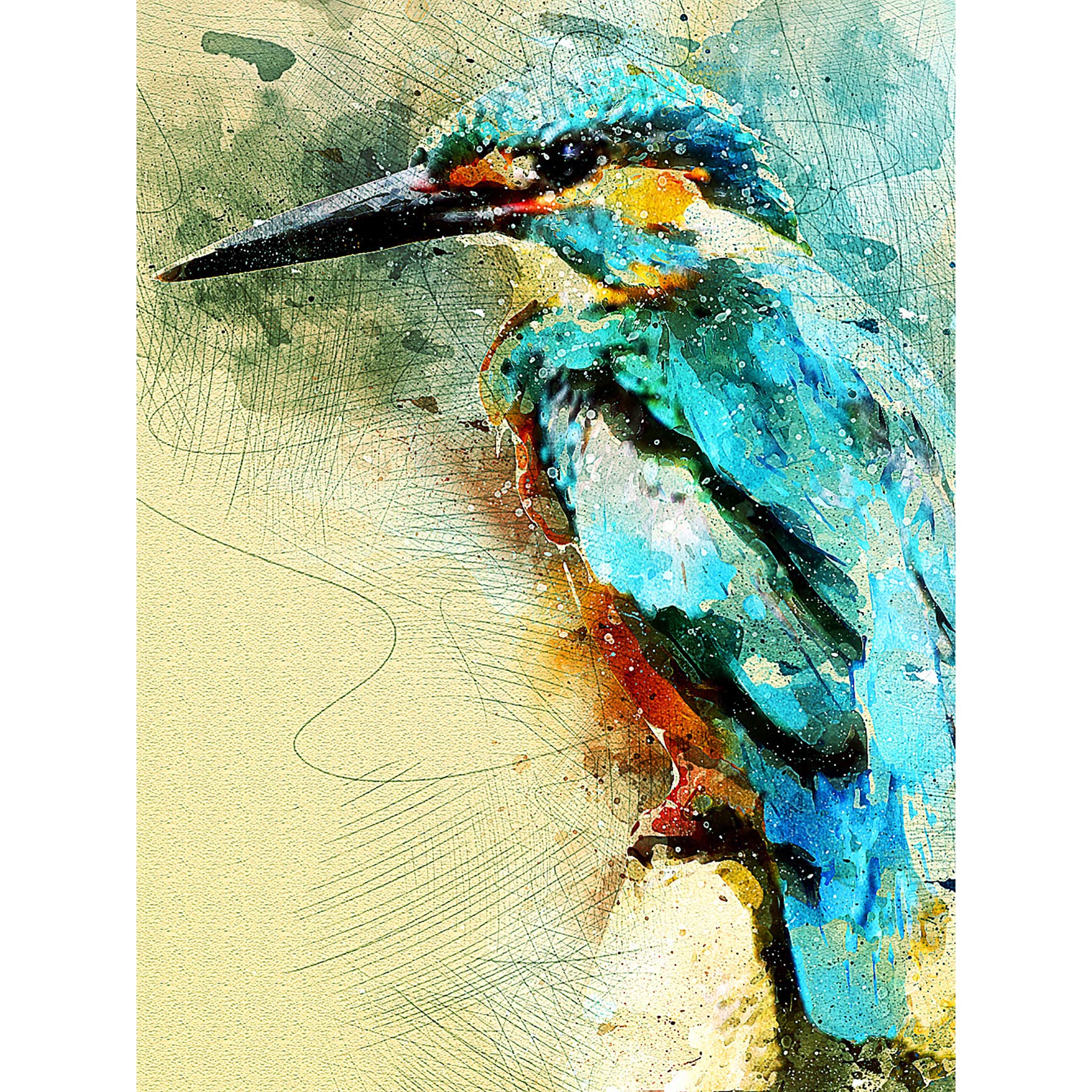 Kingfisher Bird Painting Large Canvas Wall Art Print