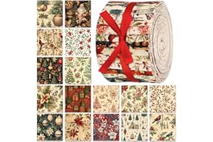 Fanfanwin 40 Pcs Vintage Christmas Quilting Fabric Roll 2.56 Inch Precut Fabric Squares Jelly Patchwork Santa Red Cardinal Poinsettia Strips Materials for Winter Xmas Holiday Craft Sewing Panels DIY