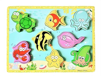 Lazy Toddler Wooden Aquatic Animal Colorful Puzzle Board for Kids (Aquatic(Sea) Animals)