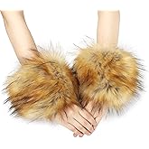 LA CARRIE Women's Leopard Print Faux Fur Wrist Cuffs,Winter Fox Furry Bands Arm Warmer