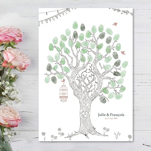 Arbre à Empreintes Mariage Format A3 Thème Mariage Champêtre Avec Sa Cage à Oiseaux Et Son Traité Aux Traits