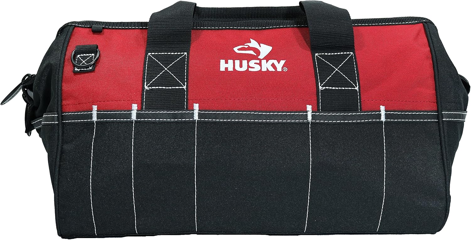 Husky 82003N11 18" Water-Resistant Contractor/DIY Tool Bag with Shoulder Strap, Red, 18 Inch - Image 3