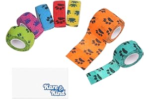 Kare & Kind Self-Adhesive Bandage - Injury Wrap Tape for Pets - Dog, Cats, Horses - 7 Multi-Color Rolls - Muscle and Joint Support - Elastic, Does not Stick to Animal Fur or Coat