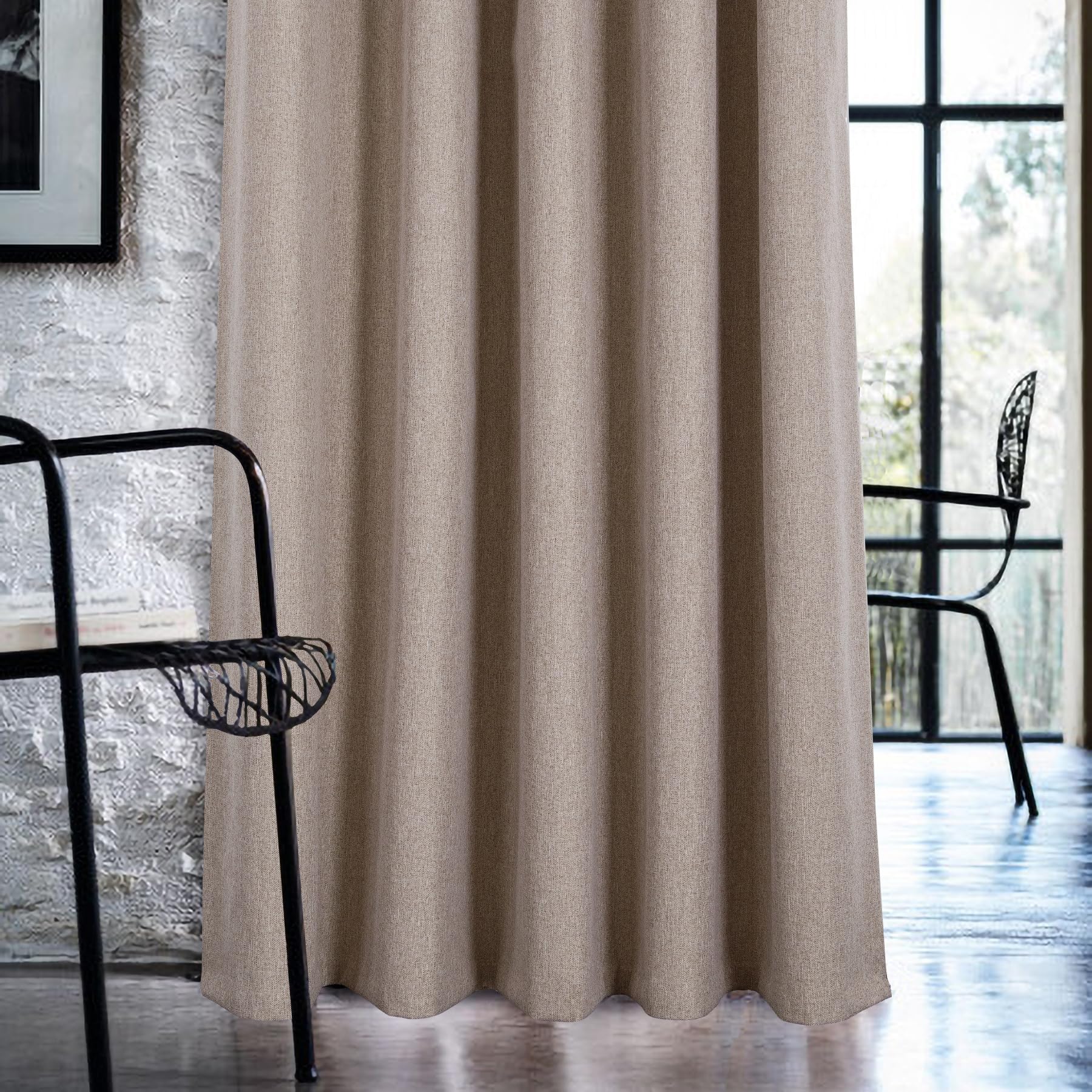 always4u 100% Blackout Curtains for Bedroom Thermal Linen Look Window Drapes For Home Decoration Eyelet Beige Curtain Without Linings for Living room Pair of W46*L54