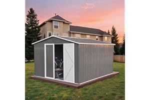 LINKHOO 10 x 8 FT Outdoor Storage Shed, Metal Garden Tool Shed with Slooping Roof, Lockable Doors and Aluminum Frames, Easy to Assemble for Garden, Patio, Lawn, Grey