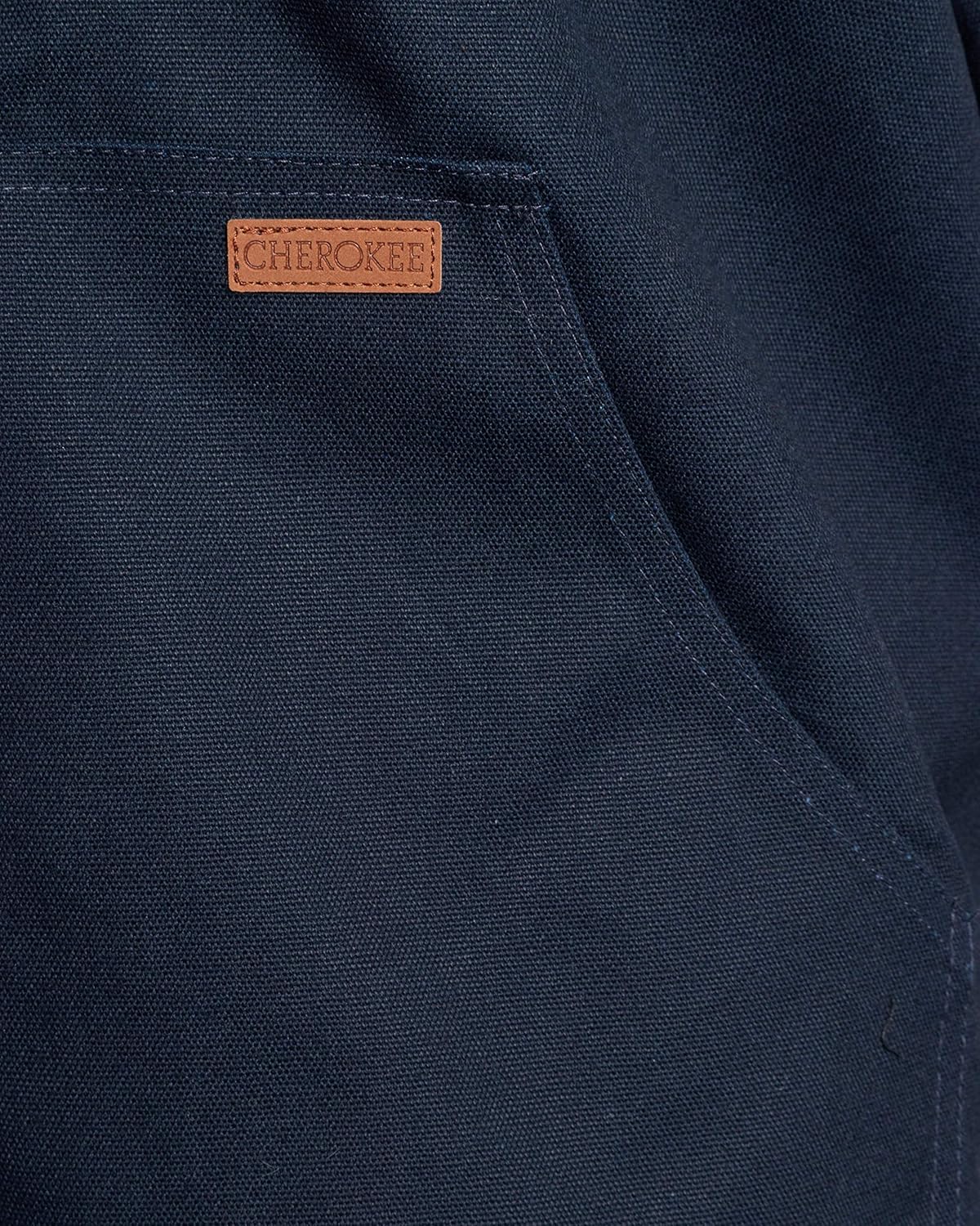 CHEROKEE Men’s Workwear Outerwear – Duck Canvas Heavyweight Hooded Jacket (Plus, Size Medium, Navy with Quilted Lining: Clothing