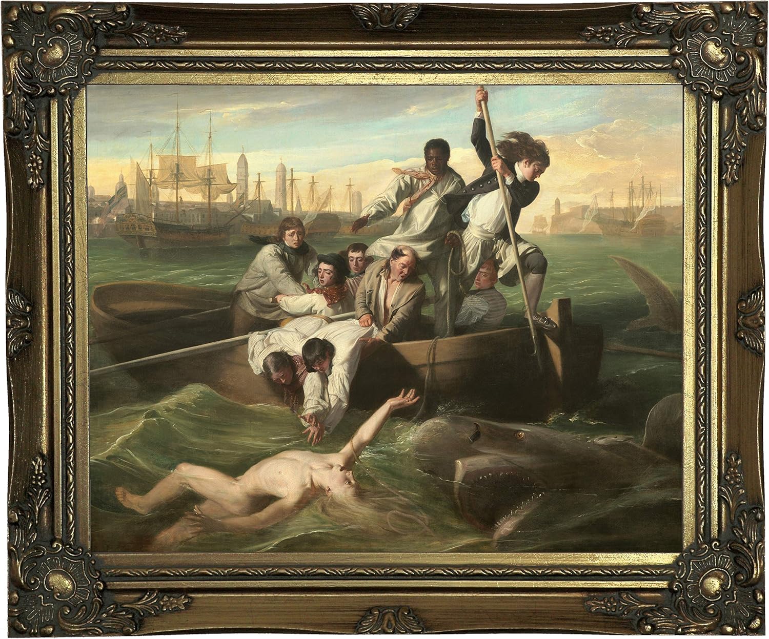 Historic Art Gallery Watson and The Shark 1778 by John Singleton Copley Framed Canvas Print, Size 11x14, Gold